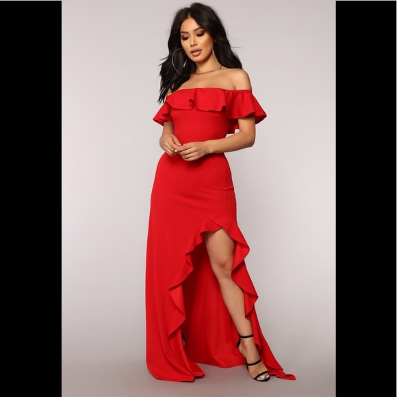 Fashion Nova Dresses & Skirts - Fashion Nova | Red off the shoulder ruffle dress